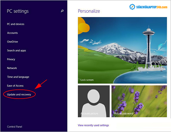 Chọn Update and recovery ở bên trái.